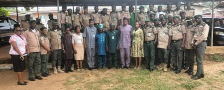 A Picture of Dr. Rotimiolu Akinlesi, Permanent Secretary, Ministry of Local Government and Chieftaincy Affairs and the So-Safe Management Team